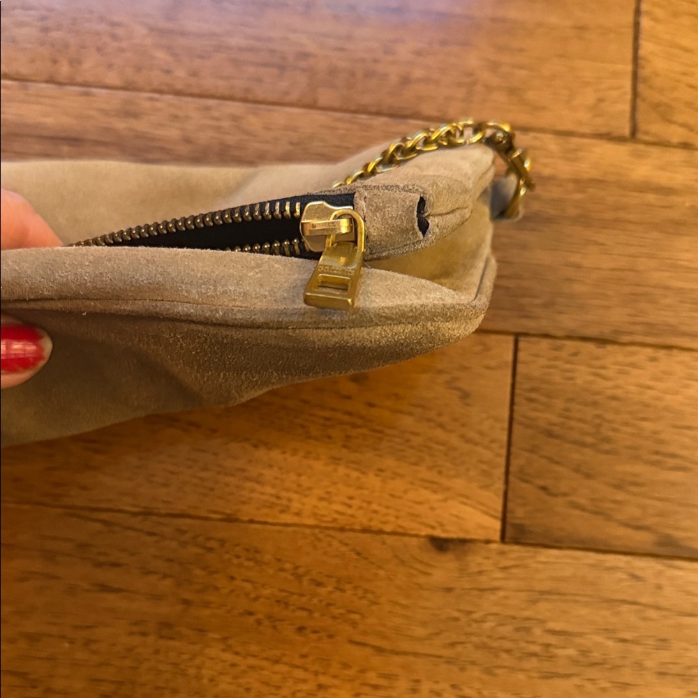 Prune Tan Suede Crossbody Bag with Gold Chain - Picture 12 of 16